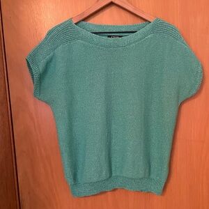 Ralph Lauren Chaps Turquoise Knit Metallic Weave Top Size M